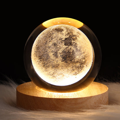 Lampe De Nuit En Cristal 3D Avec Boule En Verre Galactique