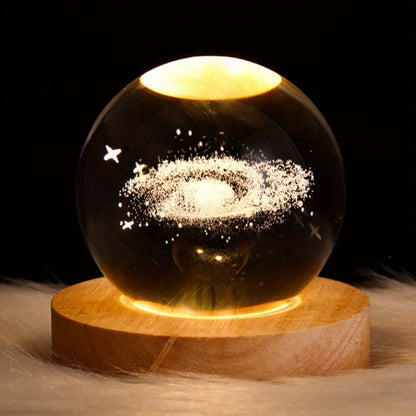 Lampe De Nuit En Cristal 3D Avec Boule En Verre Galactique