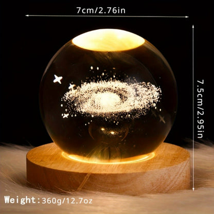 Lampe De Nuit En Cristal 3D Avec Boule En Verre Galactique